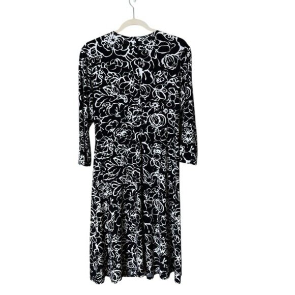 Chicos Faux Wrap Floral Dress Large Liquid Knit Midi Classy Artsy Career Wear - Picture 3 of 6